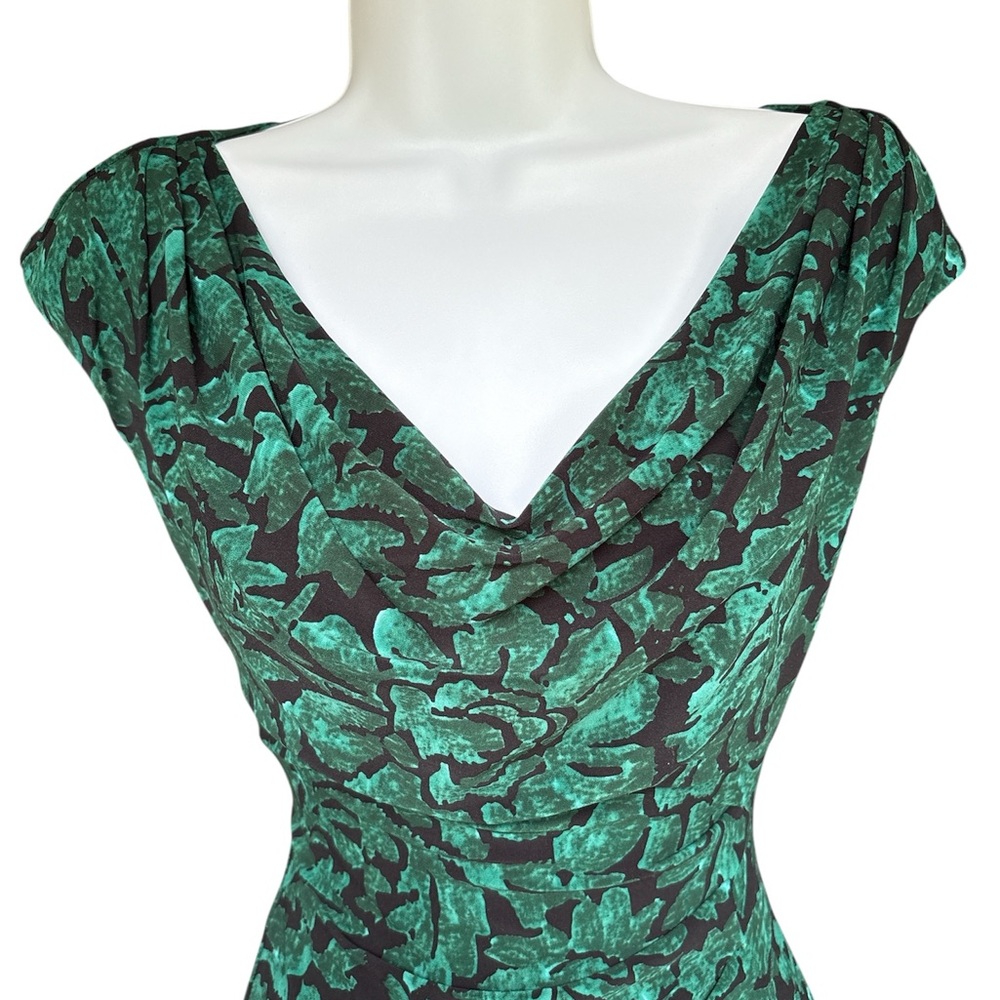 Ralph Lauren Stretch Bodycon Ruched Scoop Black Teal Floral Sheath Midi Dress - Picture 4 of 11